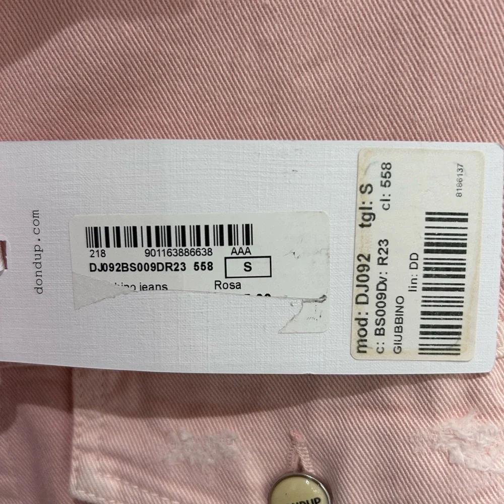 Dondup Italian Designer Light Pink Distressed Denim Jacket Size Small NWT Casual - Picture 7 of 10